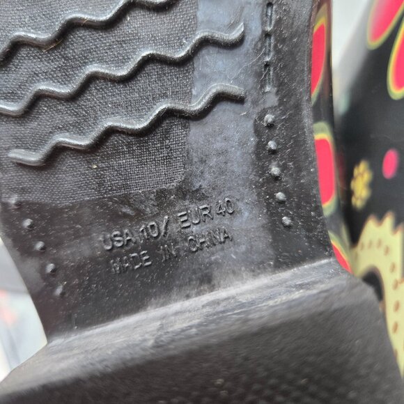 RIDE TEC Brown Paisley Floral Print Slip On Rubber Cowboy Rain Boots Sz 10 - Picture 7 of 10